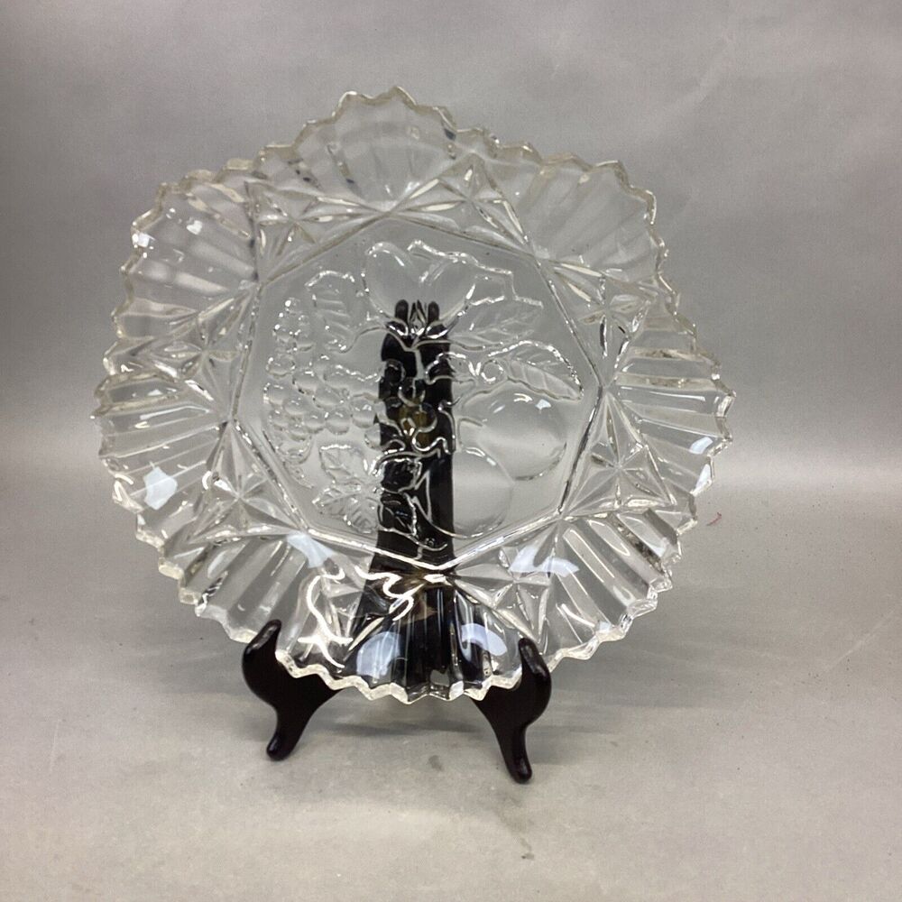 Vintage Federal Glass Pioneer Pattern Serving Bowl Clear Fruit Pressed Glass 10”